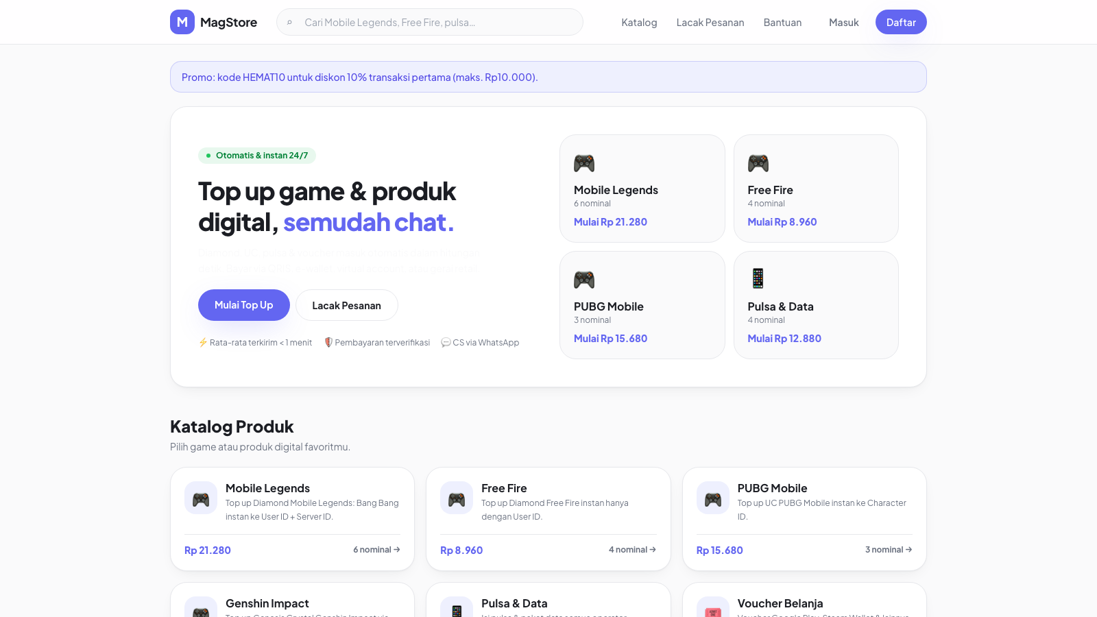 MagStore storefront — game catalog with prices